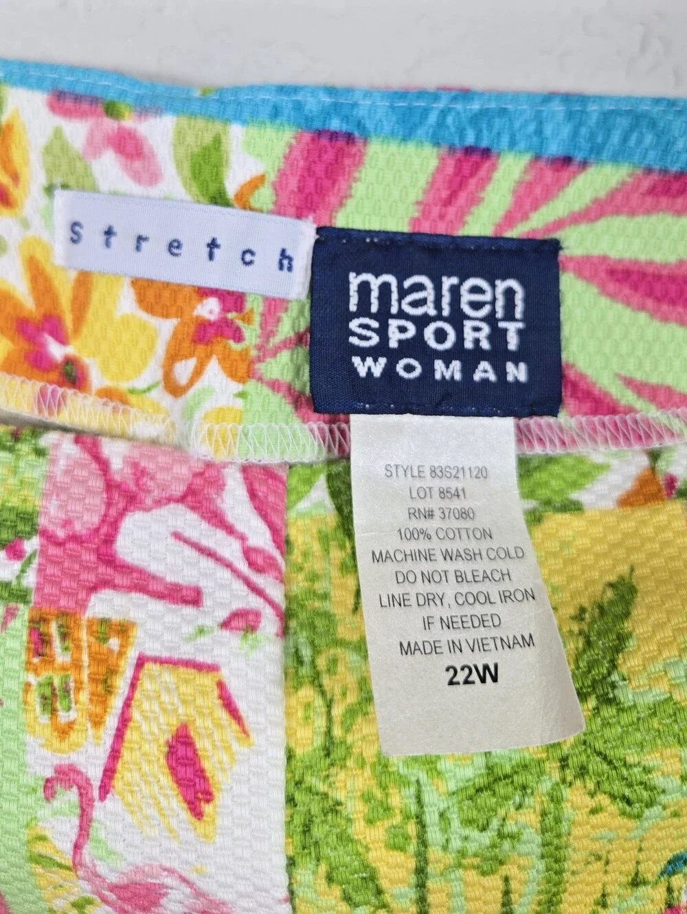 Vintage Y2k Maren Sport Woman 22W Tropical Patchwork Capri Pants Retro Resort
